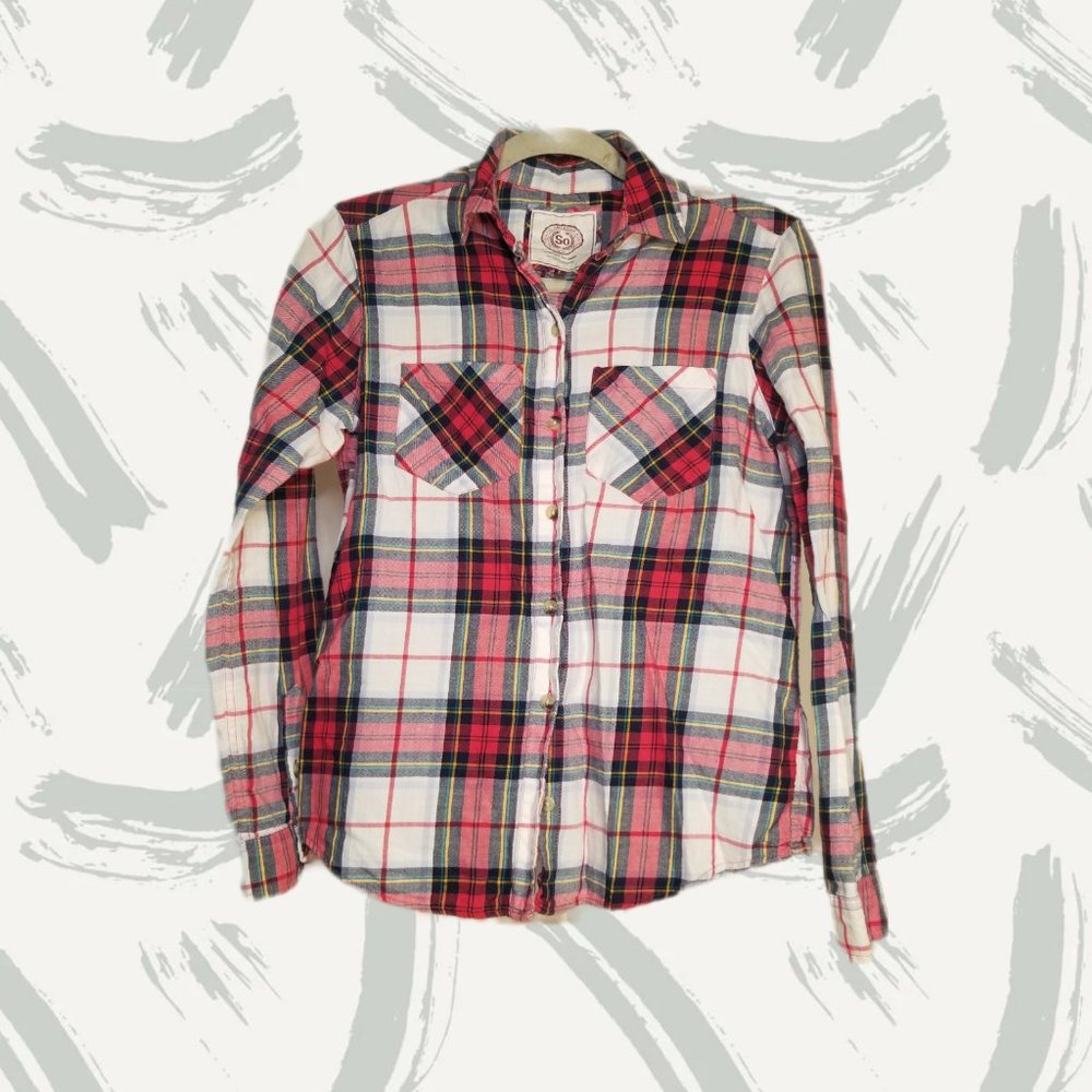 So Brand Women's Red White Plaid Shirt 90s